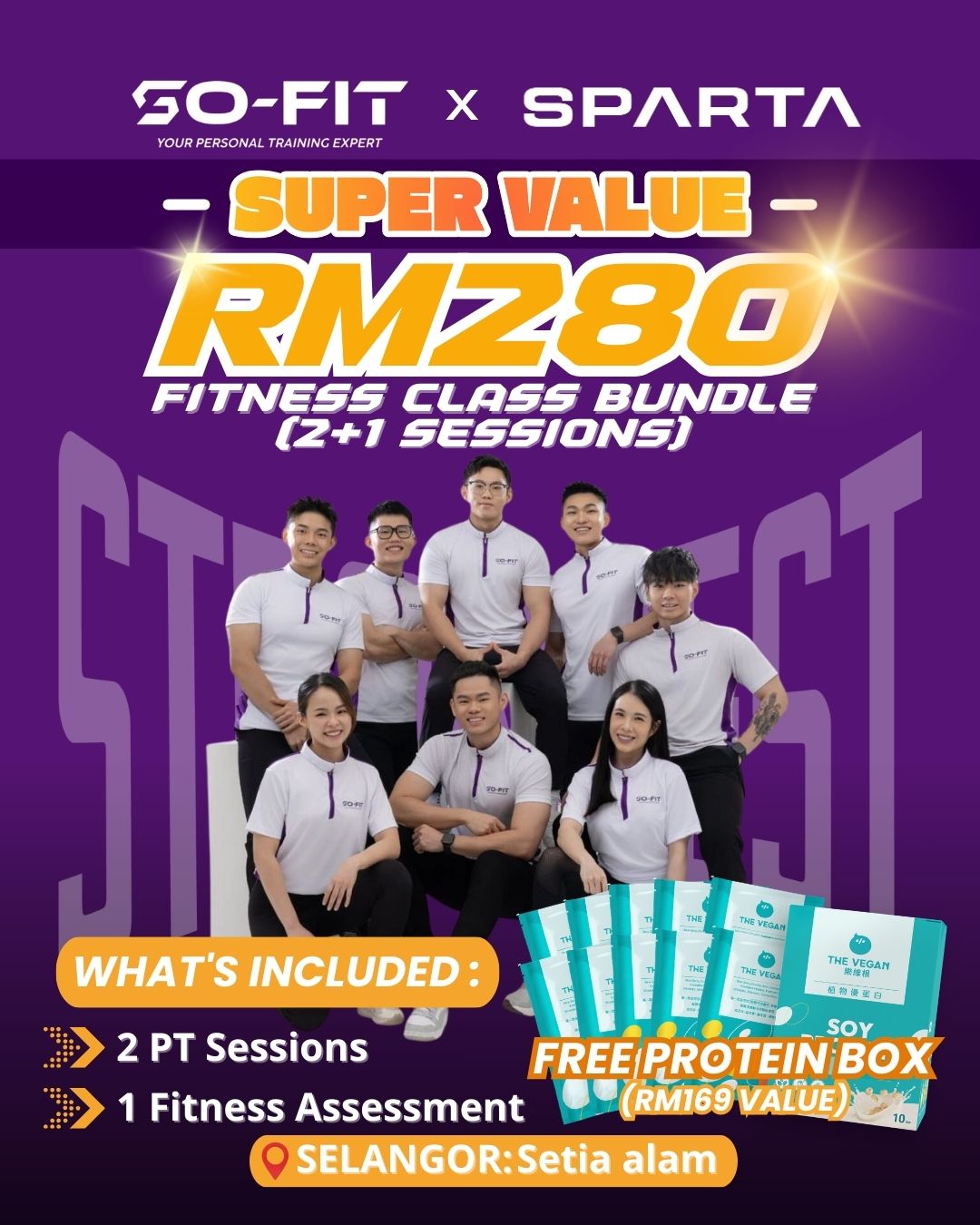 <span style="color: purple;">Sofit Fitness |Setia Alam|1 on 1 coach - 2 Session +(10 Protein Sachets)</span>