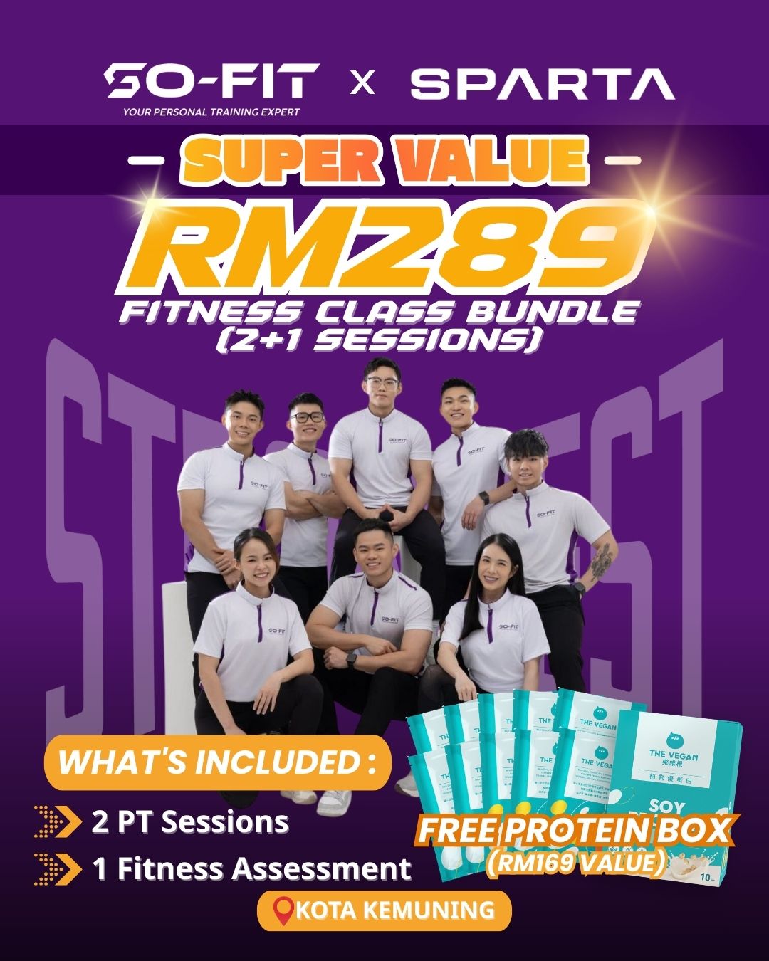 <span style="color: purple;">Sofit Fitness |Kota Kemuning|1 on 1 coach - 2 Session +(10 Protein Sachets)</span>