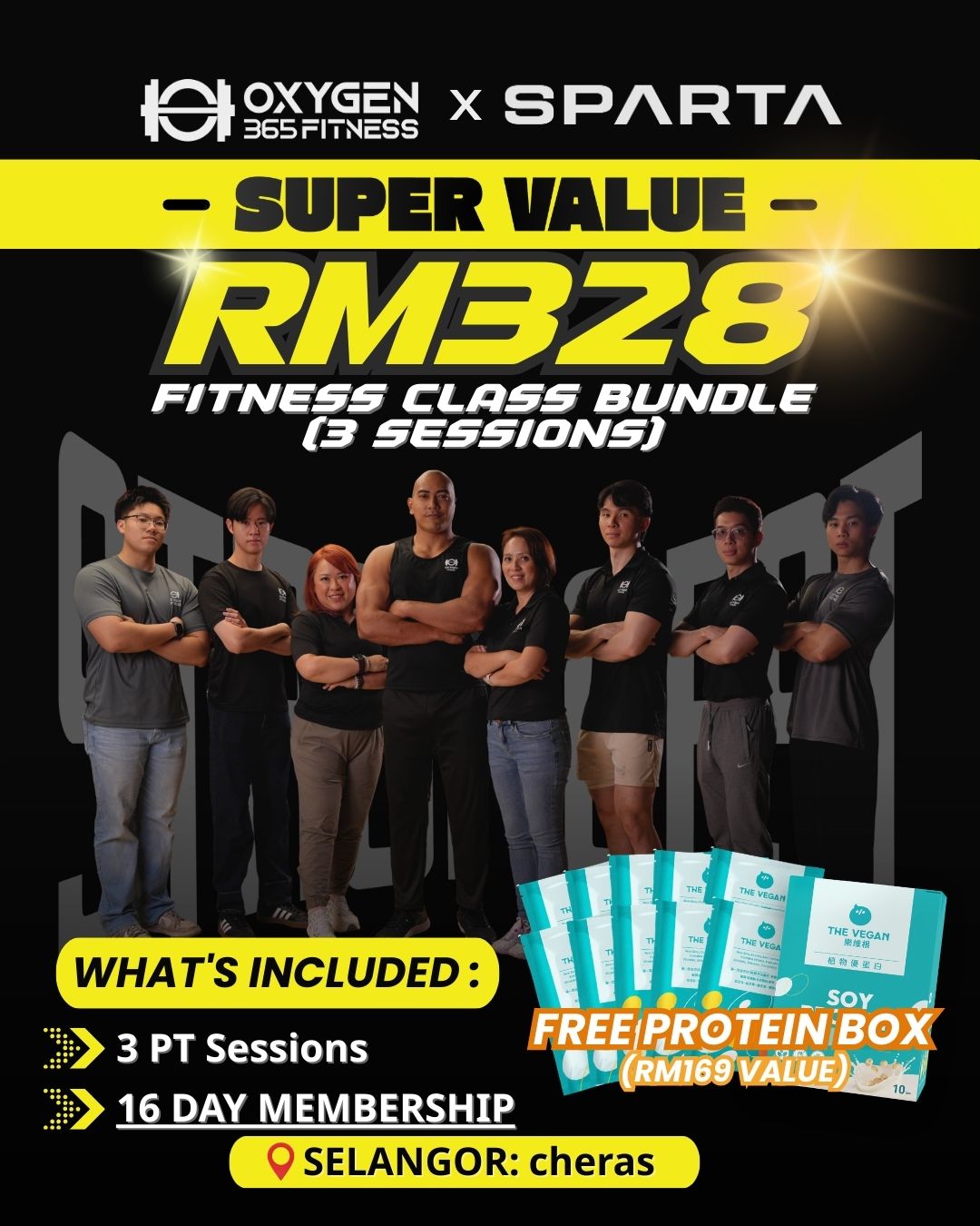 <span style="color: purple;">Oxygen Fitness |Subang |1 on 1 coach - 3 Session +(10 Protein Sachets) </span>